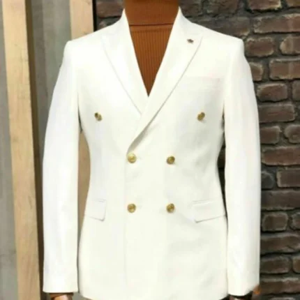Classic White/Black Blazer for Men with Peak Lapel Double Breasted Dinner Jacket