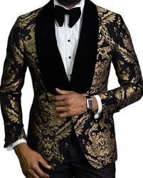 Men Suits Gold Pattern