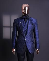 Navy Blue Floral Jacquard