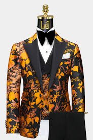 Men Suits Gold Pattern