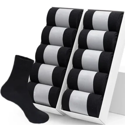 Men’s Black Cotton Crew Socks – 5 or 10 Pairs Breathable Business & Casual Dress Socks