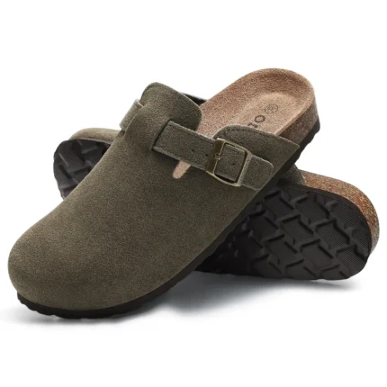 Suede Clogs Classic Cork Slippers Leather Mules Men Cork Footbed Sandals Comfort Beach Shoes with Arch Support
