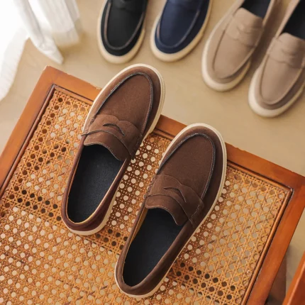 Suede Leather Men's Loafers Cowhide Slip On Flats Handmade Casual Shoes Leisure Walk Moccasins Outdoor Business